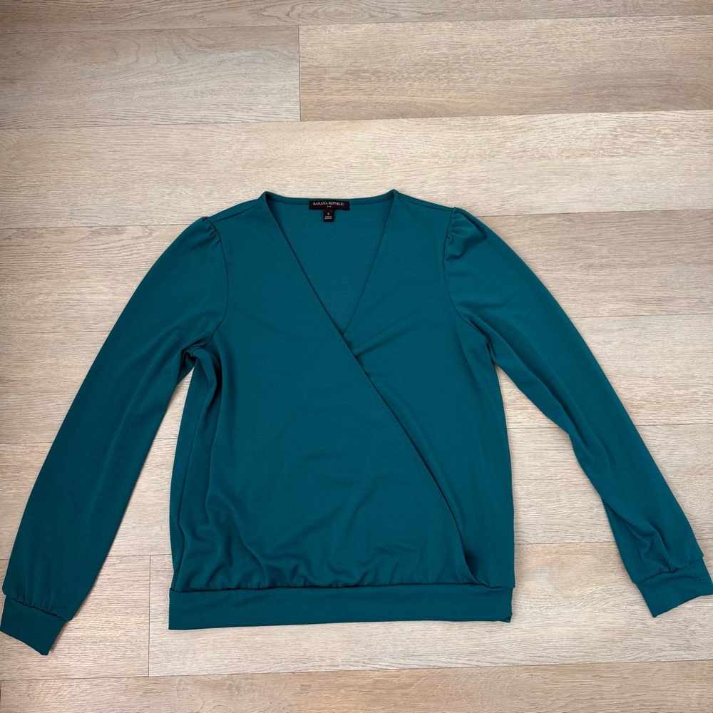 Banana Republic Factory Green Long Sleeve Wrap Top